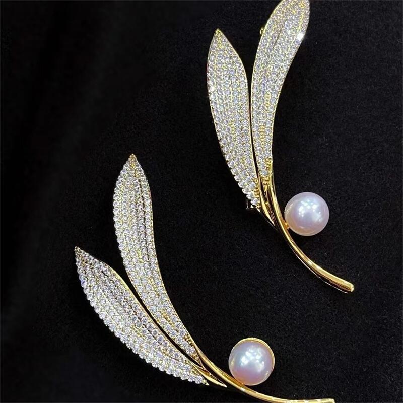 Zhizhen Jewelry New Willow Leaf Natural Pearl Brooch Niche Design All-match Atmosphere Enhance Clothing Elegance