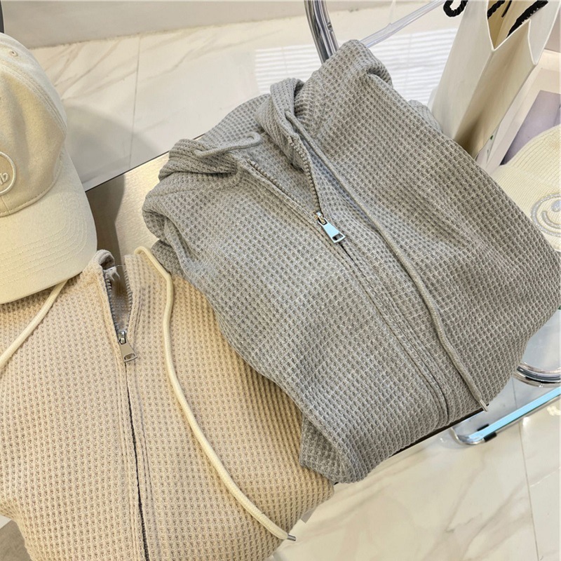 Picture of Waffley Hooded Sweater Women's Autumn New Loose Zipper Jacket Slimming Design Sense Long Sleeve Cardigan Top for Women