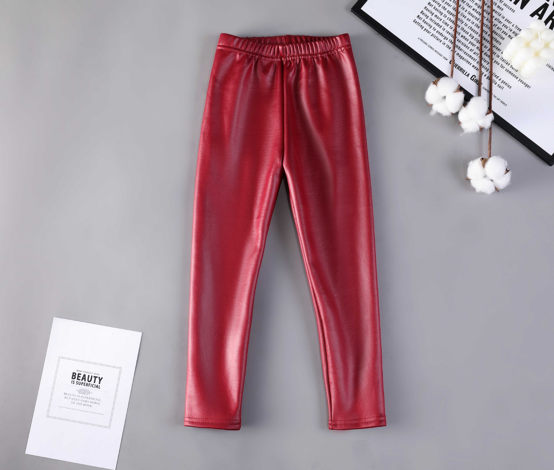 Picture of Children's Imitation Leather Pants, Girls' Candy-Colored Autumn and Winter Velvet Thickeneded Leggings, Warm Pants, Baby Girl's All-In-One Pants