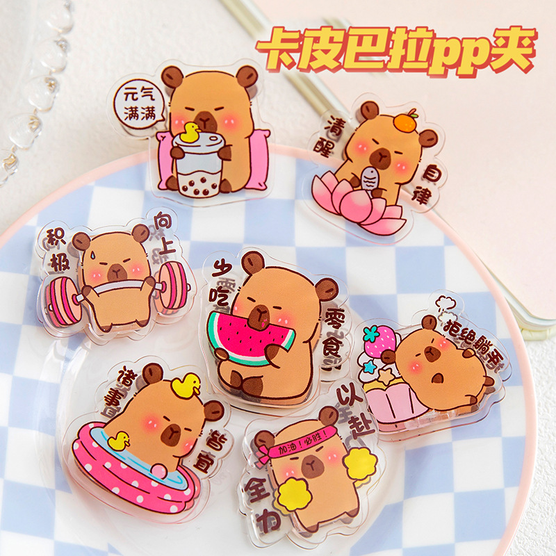 Original capabala water Guinea Pig Brooch primary and secondary school students creative stationery pp clip double-sided acrylic test paper clip