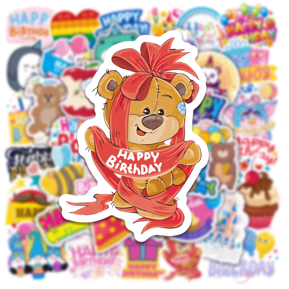 Picture of 50 birthday wishes graffiti stickers helmet DIY waterproof stickers Amazon water cup waterproof stickers