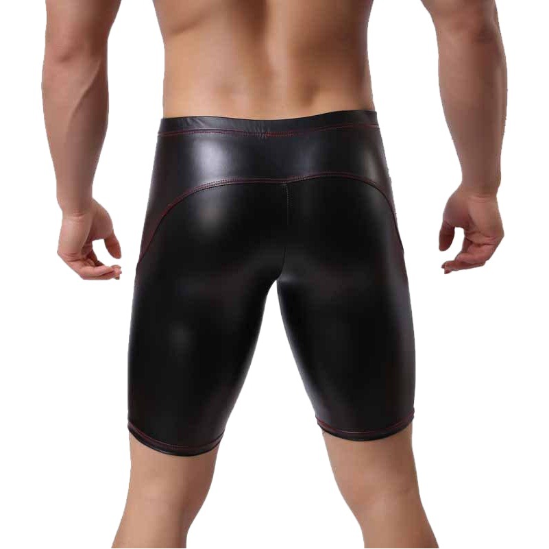 Men's faux leather fitness 5-point pants sexy track and field rest leather pants within genuine goods Yiku one-piece delivery