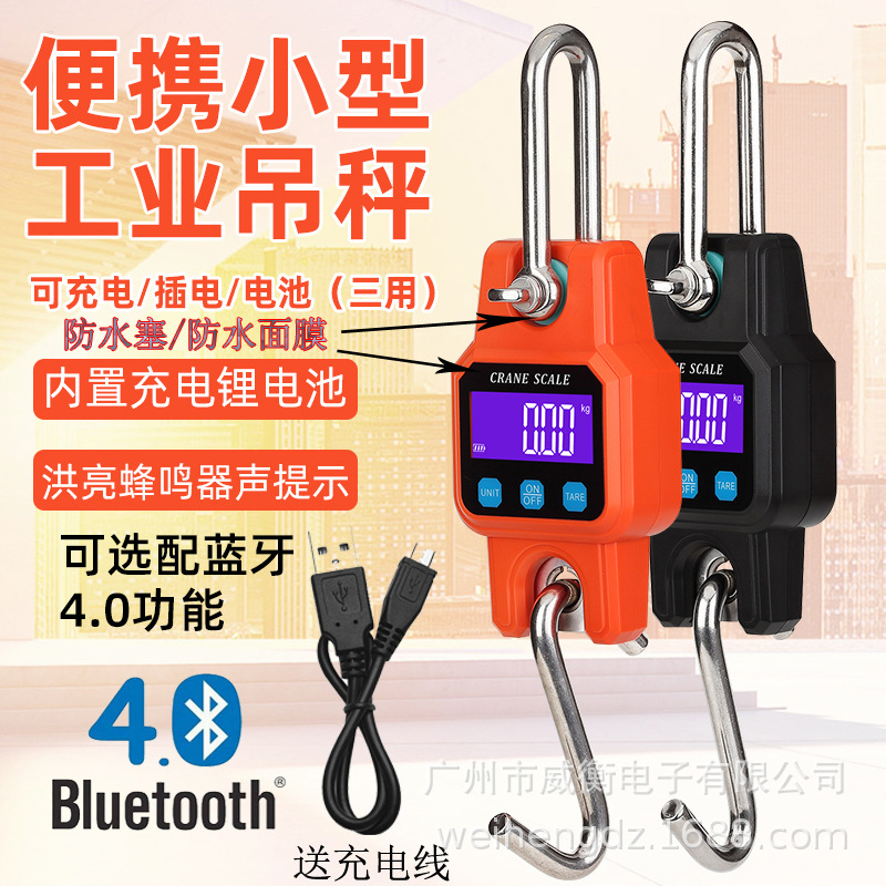 Rechargeable Bluetooth Portable Digital Weighing Hunting Scale Mini Micro Lifting Crane Scale Industrial Digital Hook Scale 300kg