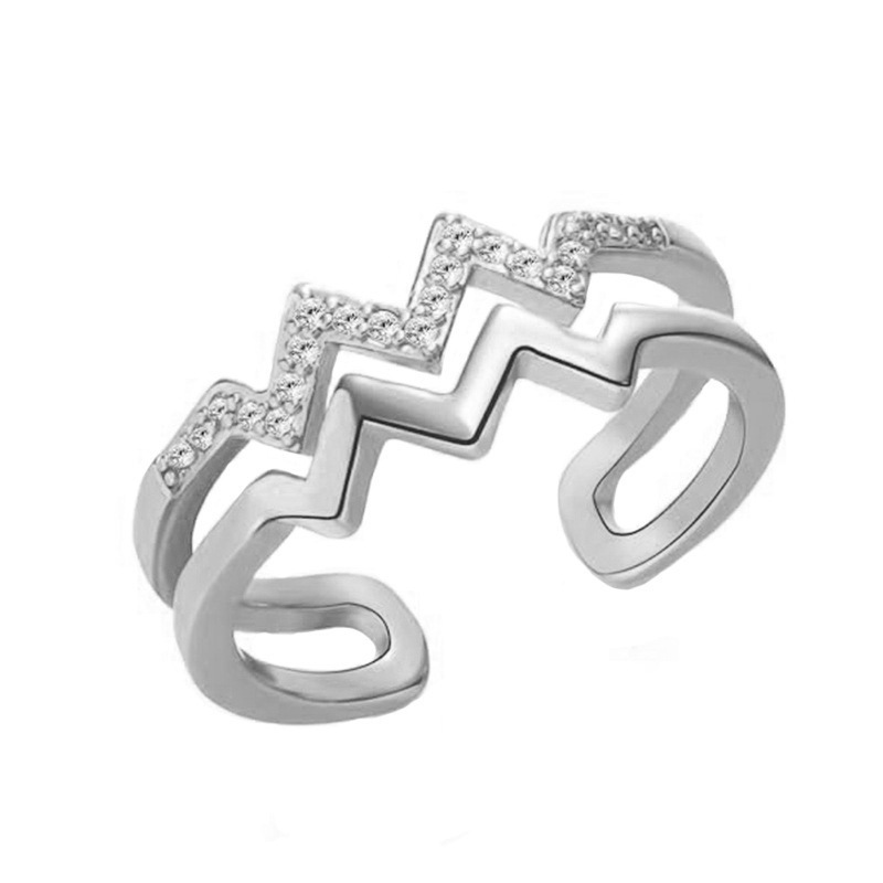 Picture of Japanese and Korean-style Double-layer Diamond Heart Wave Line Ring for Women Simple All-match Trendy Cold Style Open Finger Ring