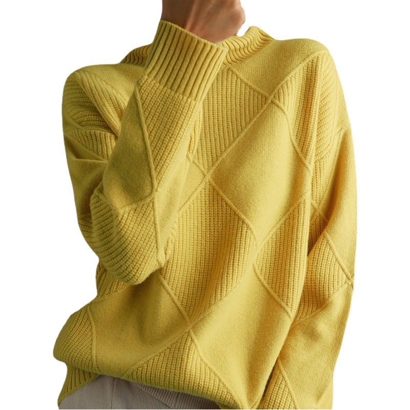 Personalized Turtleneck Knitwear for Women, Loose Rhombus Lazy Style Knitwear, Autumn and Winter Long-Sleeved Outer Wear, Korean Style Western-Style Bottoming Shirt