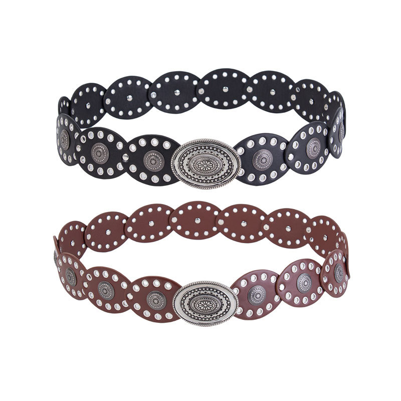New high-end feeling retro belt women's decorative dress European and American fashion waist seal air eye oval belt wide waist seal