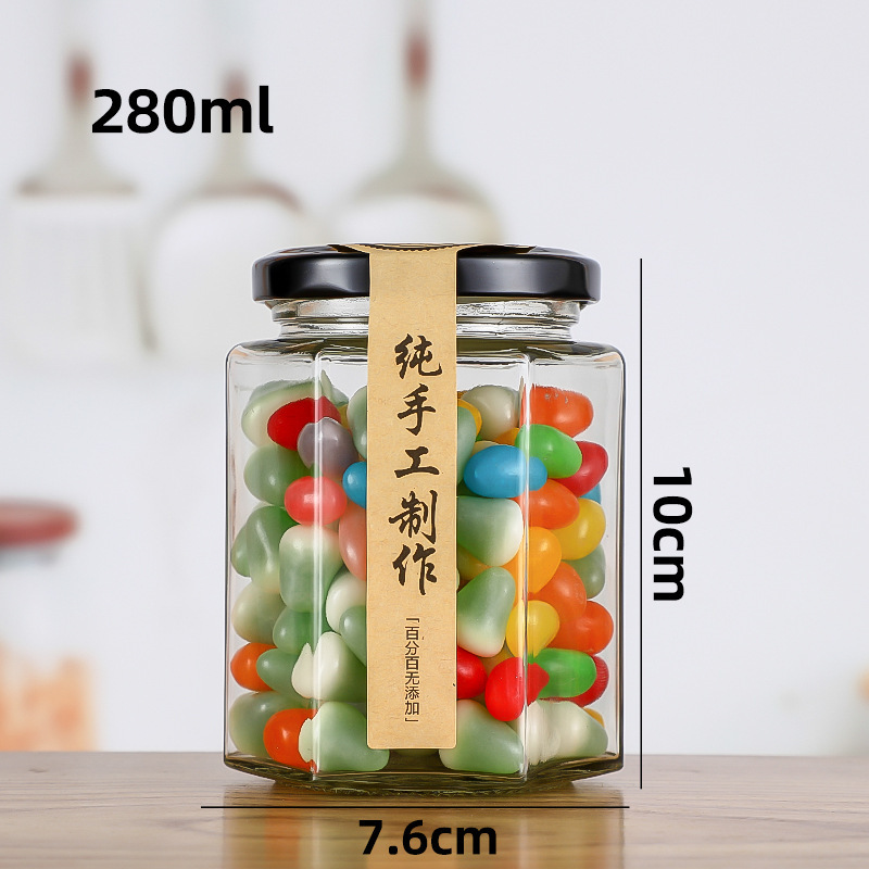 Picture of Manufacturer Hexagonal Honey Glass Bottle Foam Box with Lid Storage Bottle Sealed Transparent Jam Can Bottle Honey Jar Storage