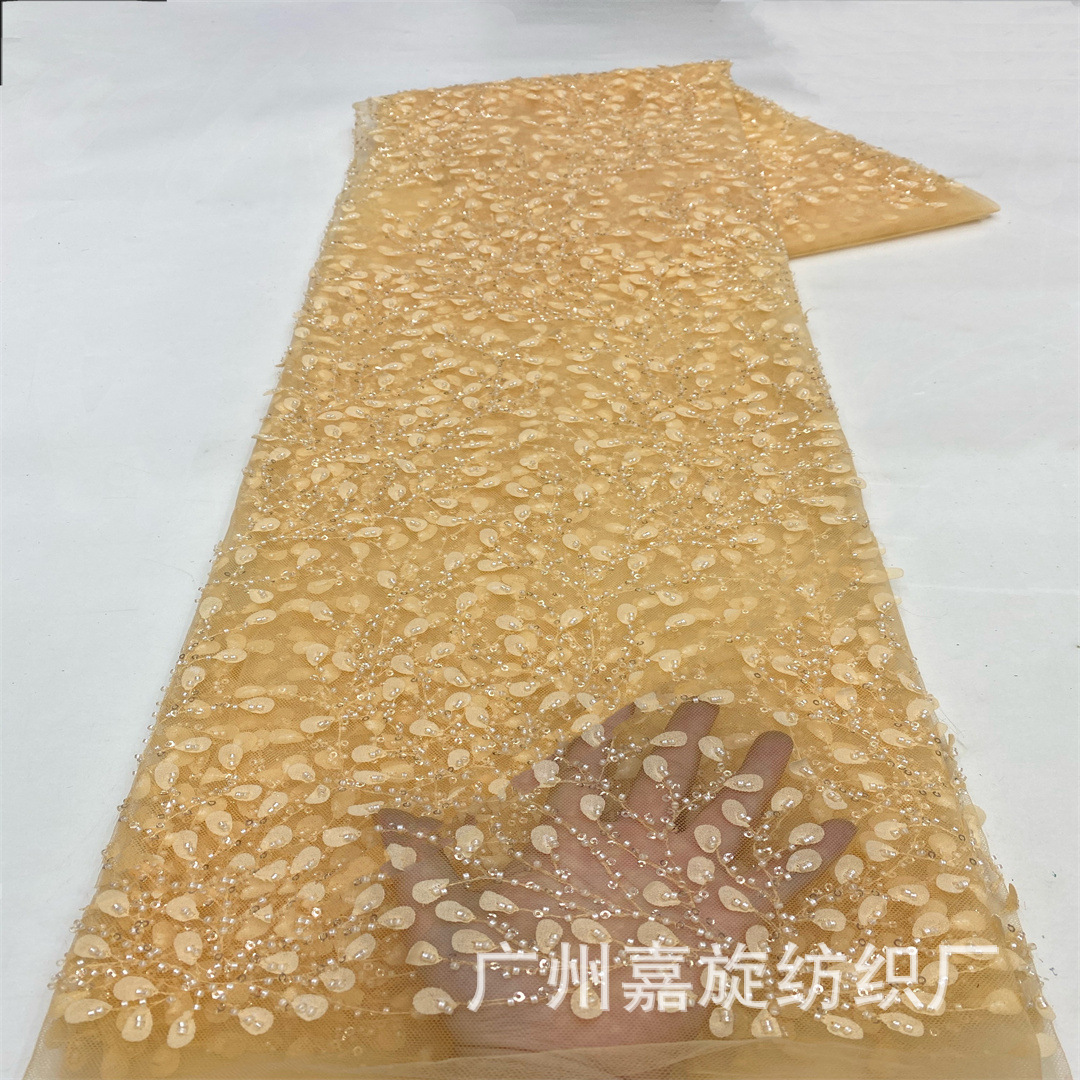 Spot leaf shape beaded tube embroidery European and American style Dongfeng evening dress wedding dress stage clothing fabric JX4157