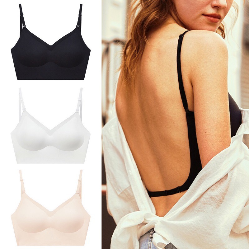Summer French Style Traceless Large Backless Underwear Women's Thin U-shaped Beautiful Back Hanging Neck Invisible Multi-wear Comfortable Bra