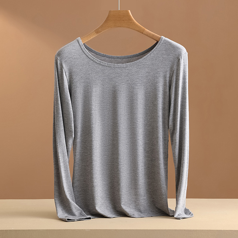 Picture of Women's Round Neck Inner Base Shirt for Autumn and Winter plus size Thin Autumn Clothes Solid Color Underwear Long-sleeved T-shirt for Women