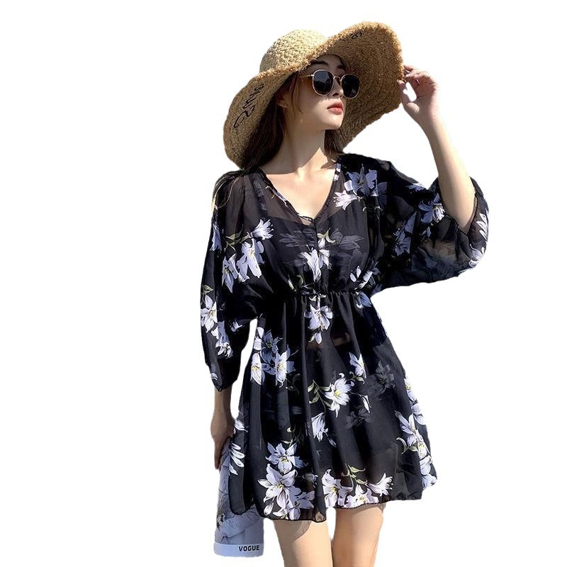 Picture of 2025 New One-Piece Swimsuit Women's Three-Piece Set Conservative Covering Flesh and Slimming Large Size Plus Size 100kg Sun Protection Hot Spring Wear