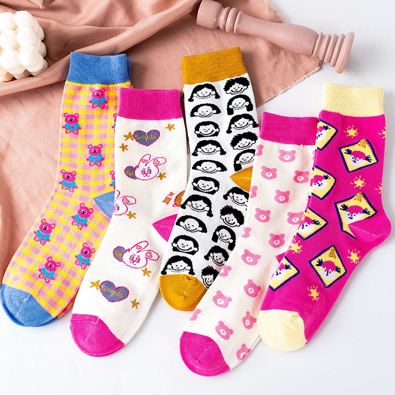 Socks Women's Trendy Ins Fun Cartoon Cool Creative Funny Mid-length Socks South Korea Cute Fashionable Autumn and Winter Thick Stockings
