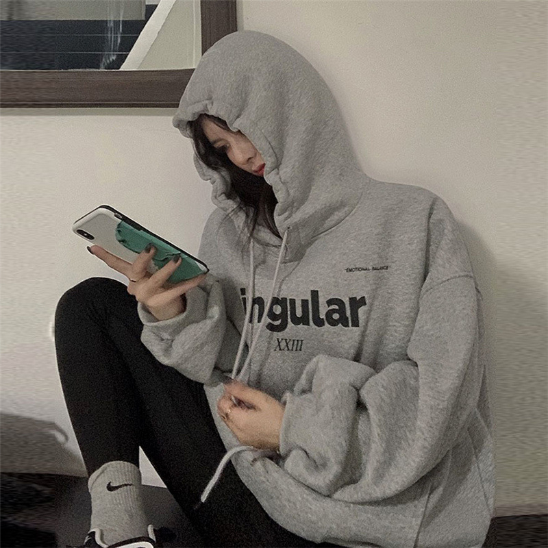 Picture of Autumn and Winter New Hooded Fleece-lined Sweater Women's Korean-style Academy-style Coat ins Printed Letter Large Size Loose Coat