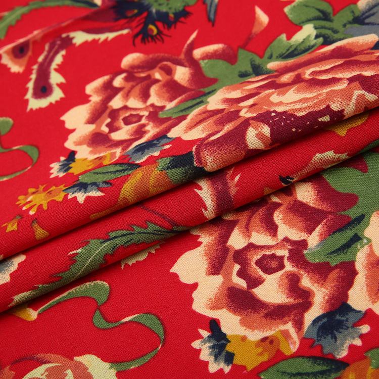 Picture of Hemp Cotton Digital Printing Fabric Floral Fabric Pastoral Style Fabric Ethnic Style Vintage Floral Skirt dress