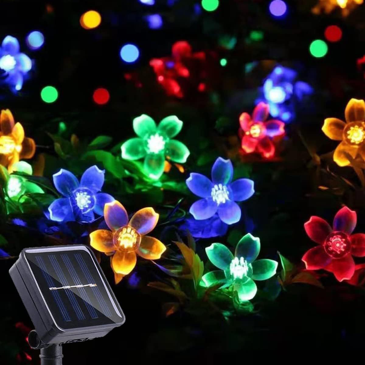Solar Light String 8 Function 50LED Peach Blossom Cherry Blossom Festival Light String Outdoor Waterproof Light String Courtyard Decorative Lantern