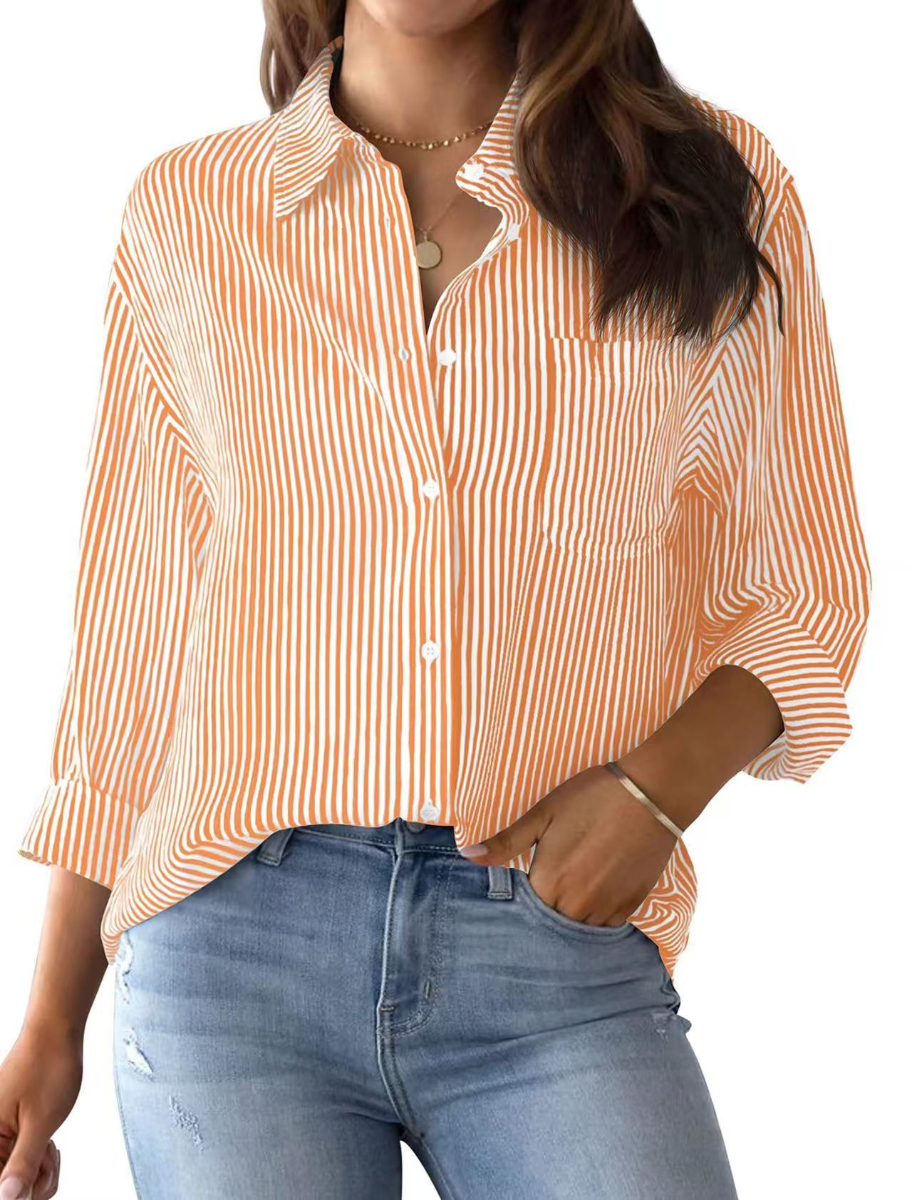 Picture of 2024 Amazon Foreign Trade Cross-border Autumn New Printed Striped Cardigan Top Casual Fashion Long Sleeve Shirt for Women