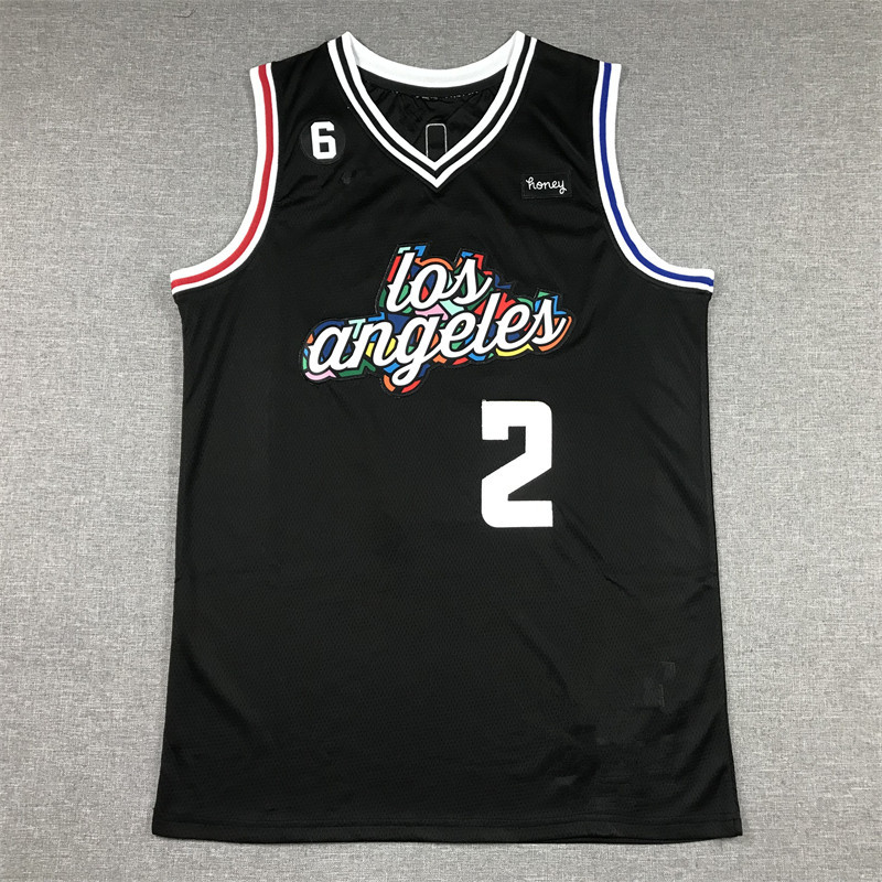 Basketball uniform jersey Clippers embroidered vest wholesale 2#Leonard 2023 black city version Leonard