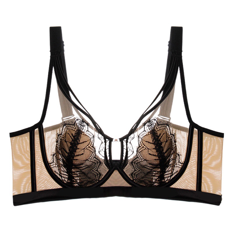 Eyelash Lace Bra Sexy Underwear Large Chest Small Underwear Ultra-thin Breathable Beautiful Back Bra Gathering Paramilli