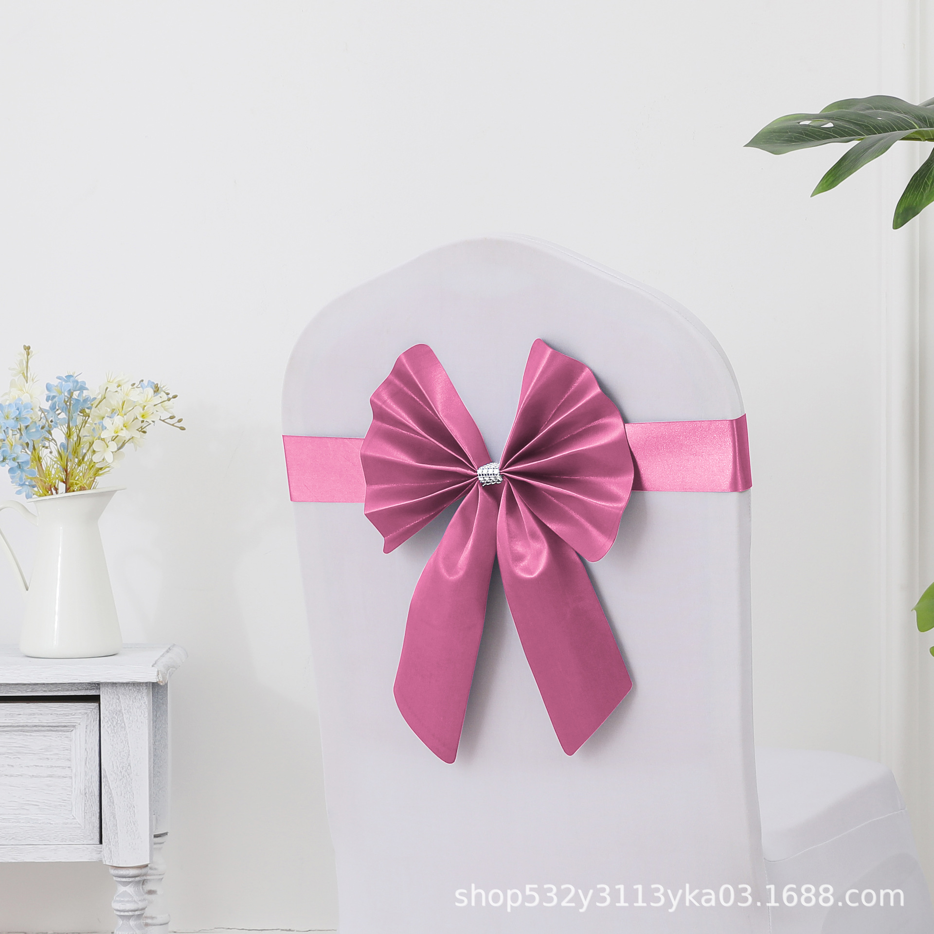 Picture of Chair Back Flower Bow Stretch Free Wedding Wedding Banquet Hotel Hotel Chair Cover Decoration Diswashable Ribbon Ribbon