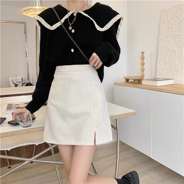 Chanel Style Corduroy Skirt Autumn and Winter New High Waist Split Skirt Slimming Small A- line Hip Skirt