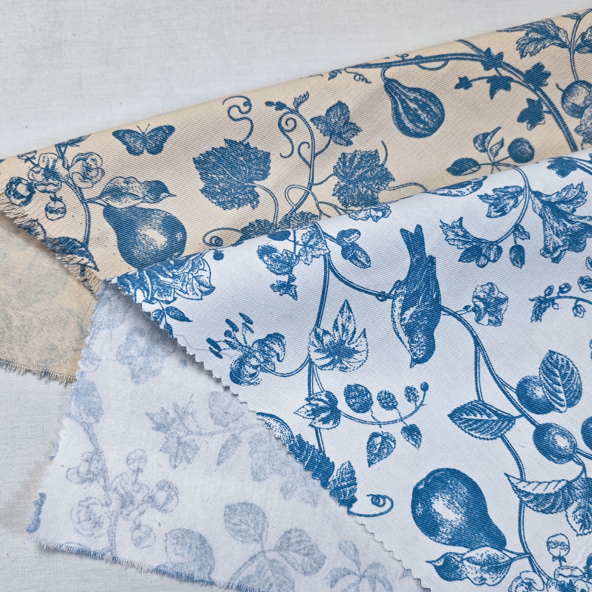 Picture of To ing Wash Water Twill 10856 Cotton Fruit Flower Bird Blue and Green Printed Fabric Jacket Pants Box Tablecloth