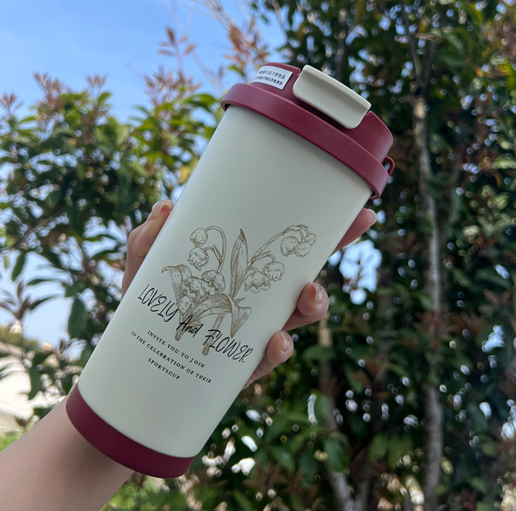 Picture of Coffee Thermos Cup 316 Stainless Steel Liner Simple and Fashionable Double Drinking Cup with Straw Water Cup Gift Logo Customization