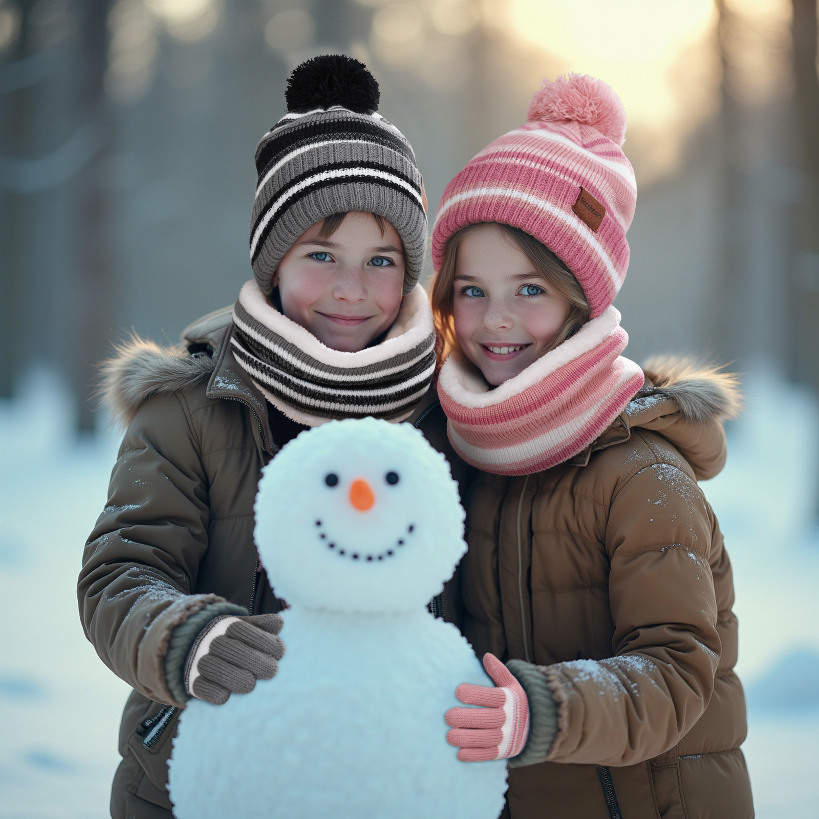 Picture of Cross-Border Children's Hat, Neck Scarf and Gloves Three-Piece Set to Heattech and Cold-Proof for Boys and Girls Winter Velvet Knitted Hat Set