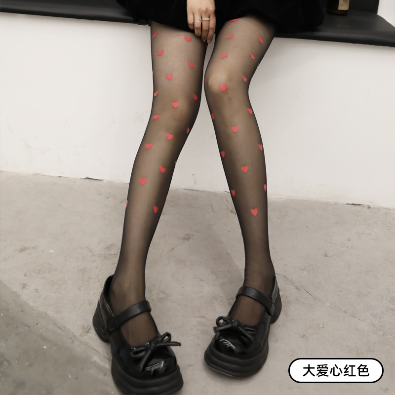 Picture of 2022 Hot Anti-stripping Silk Screen Printed Black Silk Stockings with Flowers and Letters Polarized Dot Loving Heart Naked Skin-transparent Thin Invisible Pantyhose