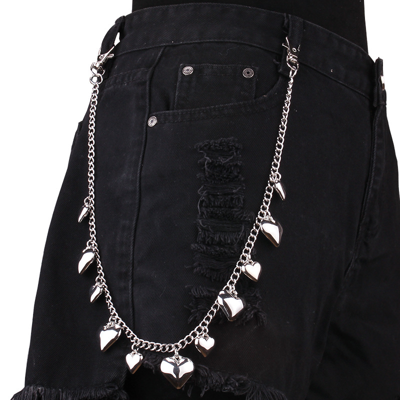 European and American cross-border jewelry ins style fashion single layer size peach heart pants chain hip hop fashion cool street all-match pants chain