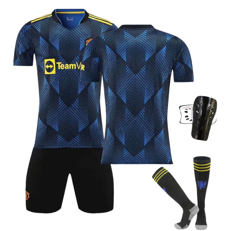 21-22 Manchester United Away Number 7 Cristiano Ronaldo Jersey Number 18 BExpenses (BExpenses Likely a Typo and Should Be B. Fekete) Number 10 Rashford Football Kit Set Cross-Border Wholesale