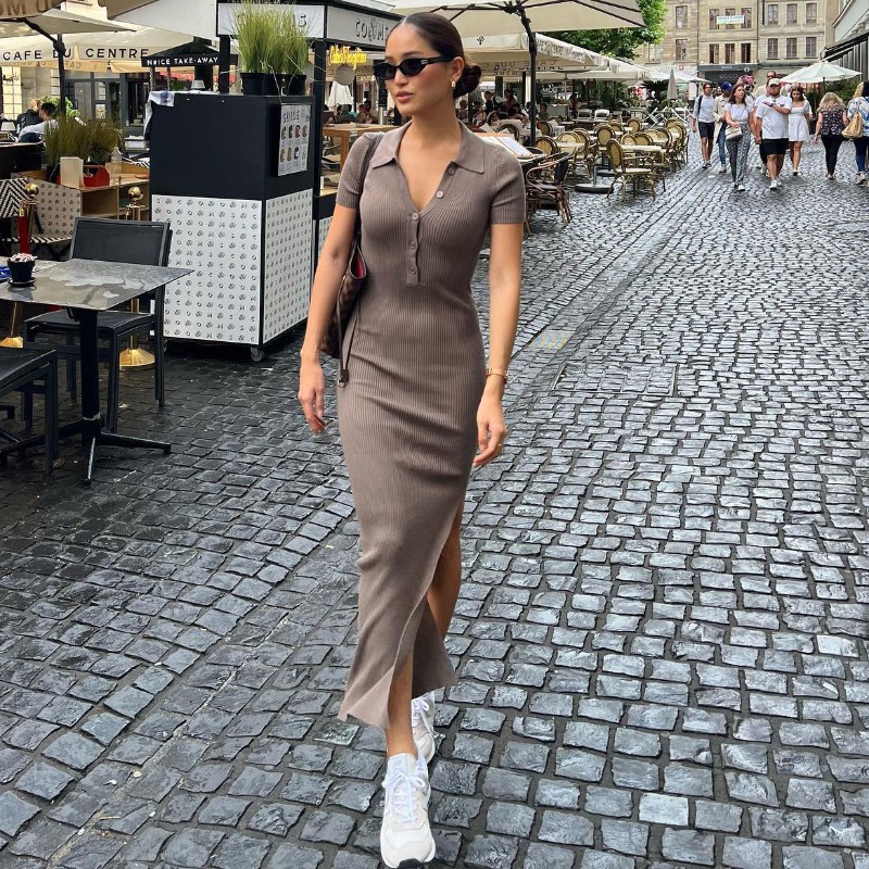 European and American style 2022 summer new women's lapel single-breasted split leg long slim hip dress women