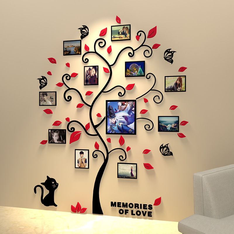 Picture of Cat Photo Frame Tree 3D Acrylic Stereo Wall Stickers Entrance Living Room Dining Room Bedroom Children's Room Wall Decoration