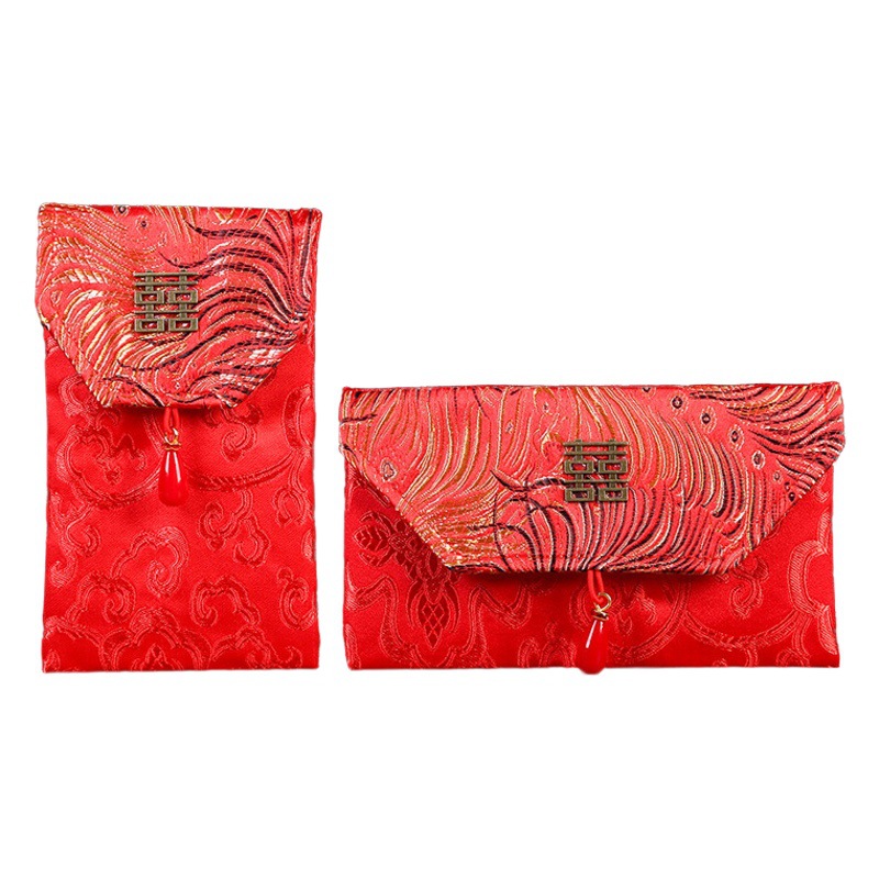 Picture of Brocade Fabric 10,000 Yuan Red Envelope Bag Wholesale Engagement Gift Wedding Tea Ceremony 10,000 Yuan Modified Lipstick Bag Wedding Velvet Red Envelope
