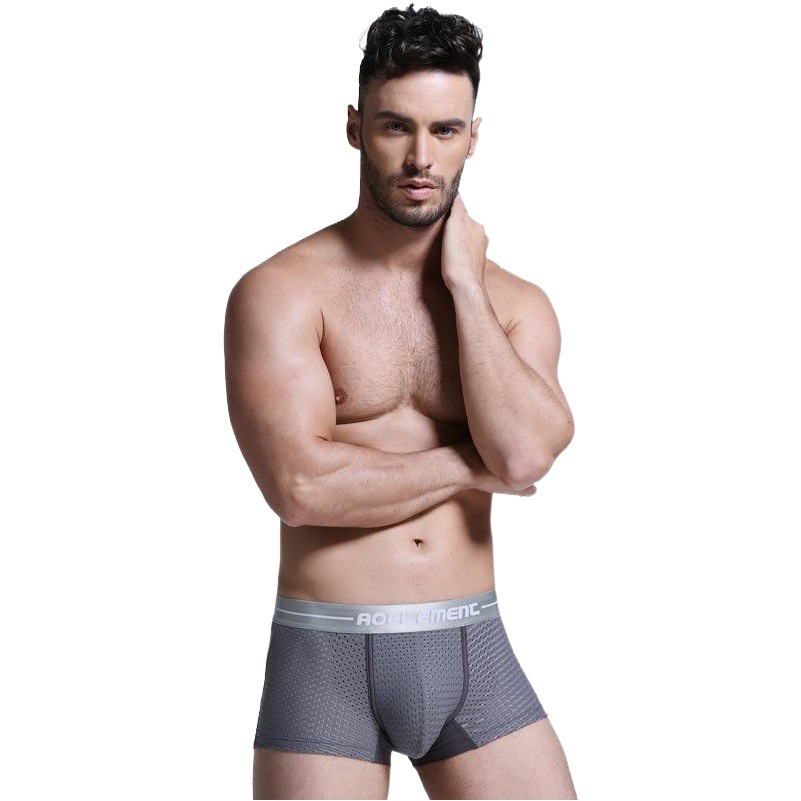 Ice Silk men's underwear summer breathable mesh Seamless boxers thin sexy U convex quick-drying boxer shorts
