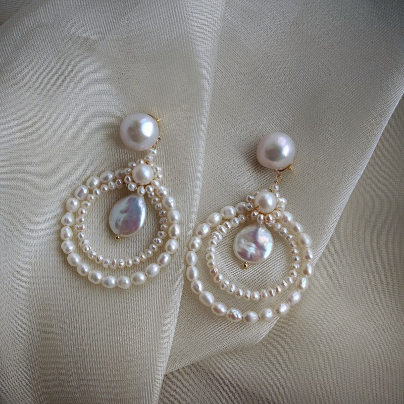 Picture of Original Design Natural Freshwater Pearl Millet Grain 925 Silver Needle Hand-Woven Earrings Earrings