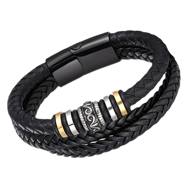 Leather handmade bracelet cowhide woven multi-layer men's leather bracelet vintage alloy bracelet Source manufacturers