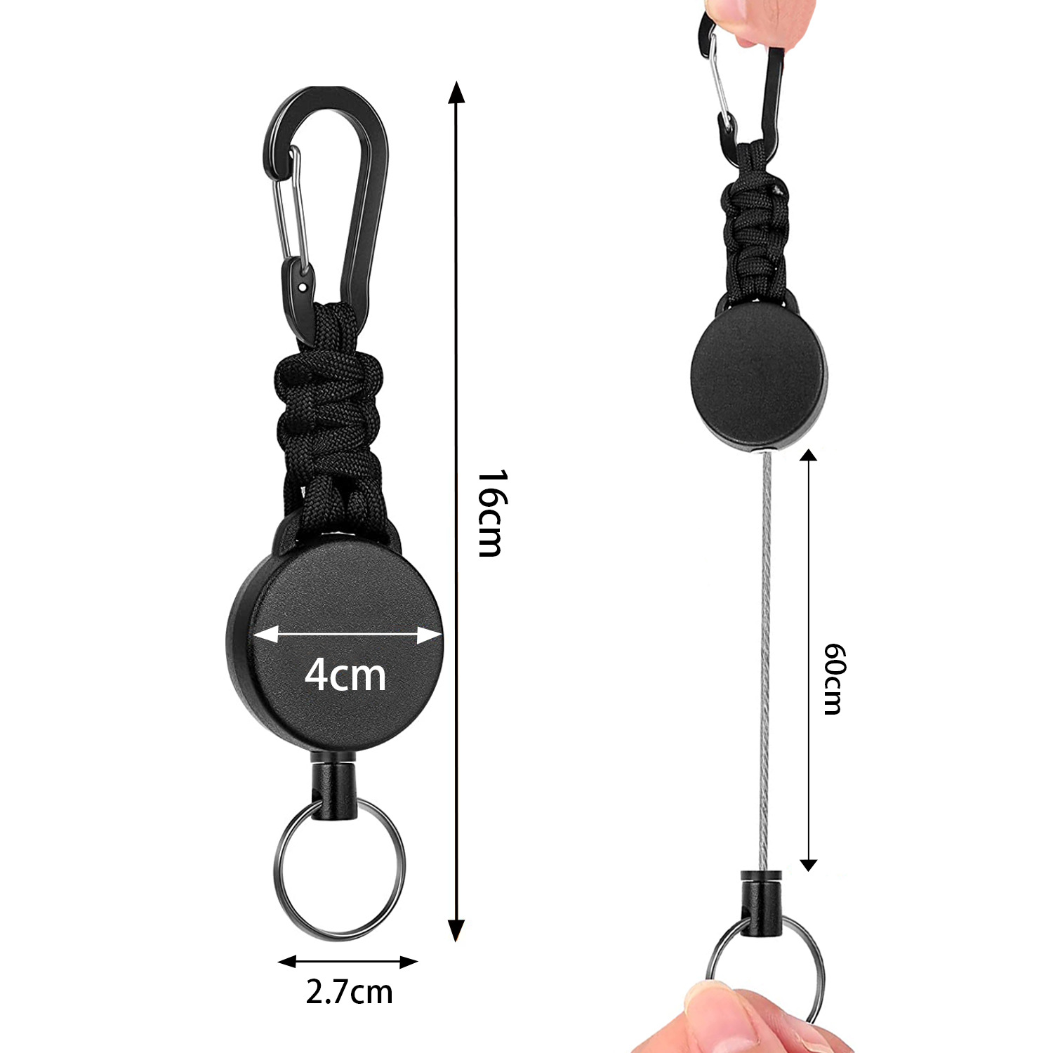 Picture of Black rebound three-color rope knitted retractable ABS high rebound carabiner anti-lost anti-theft keychain