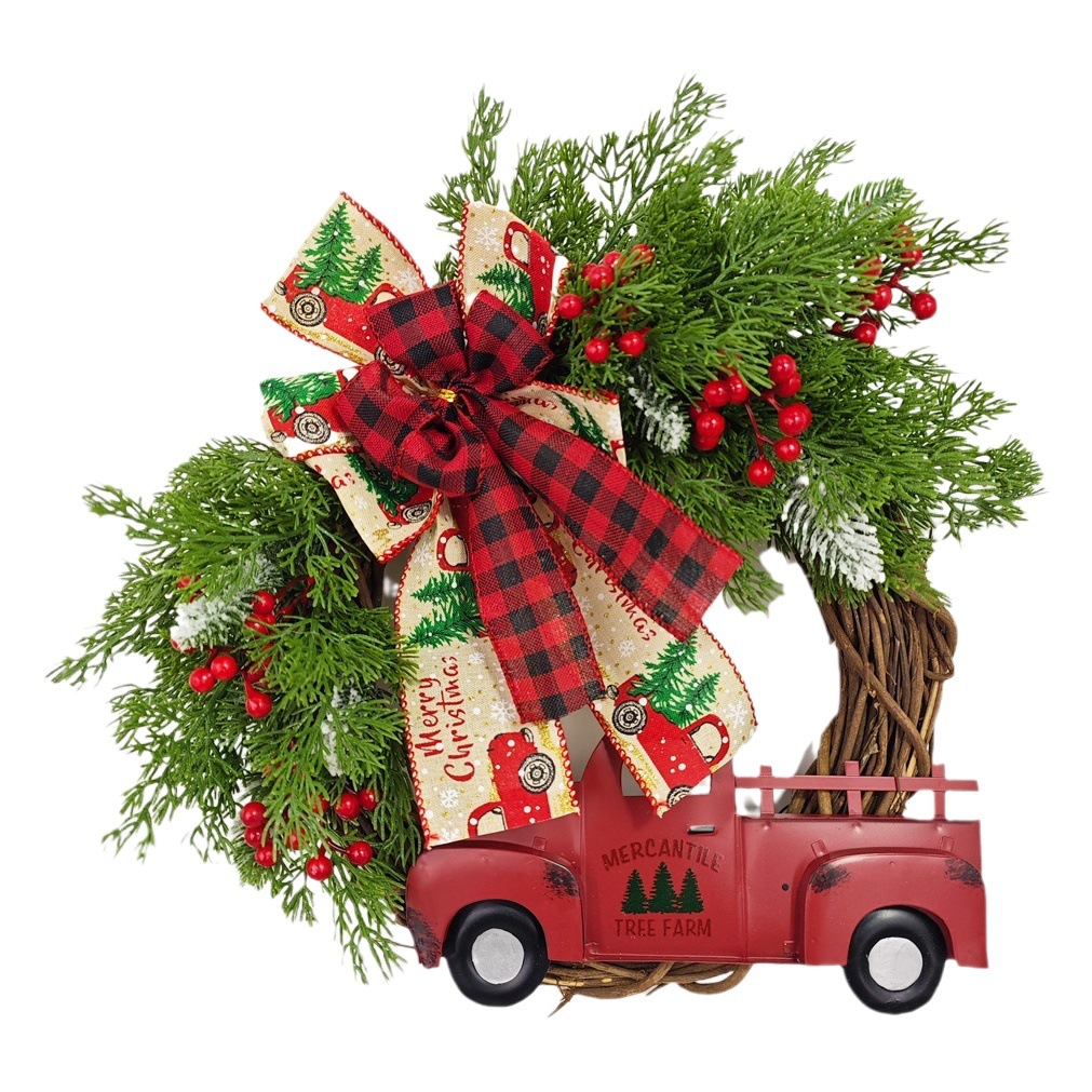 Meihui Christmas truck Garland red truck bow Berry Amazon Christmas decorations door hanging arrangement