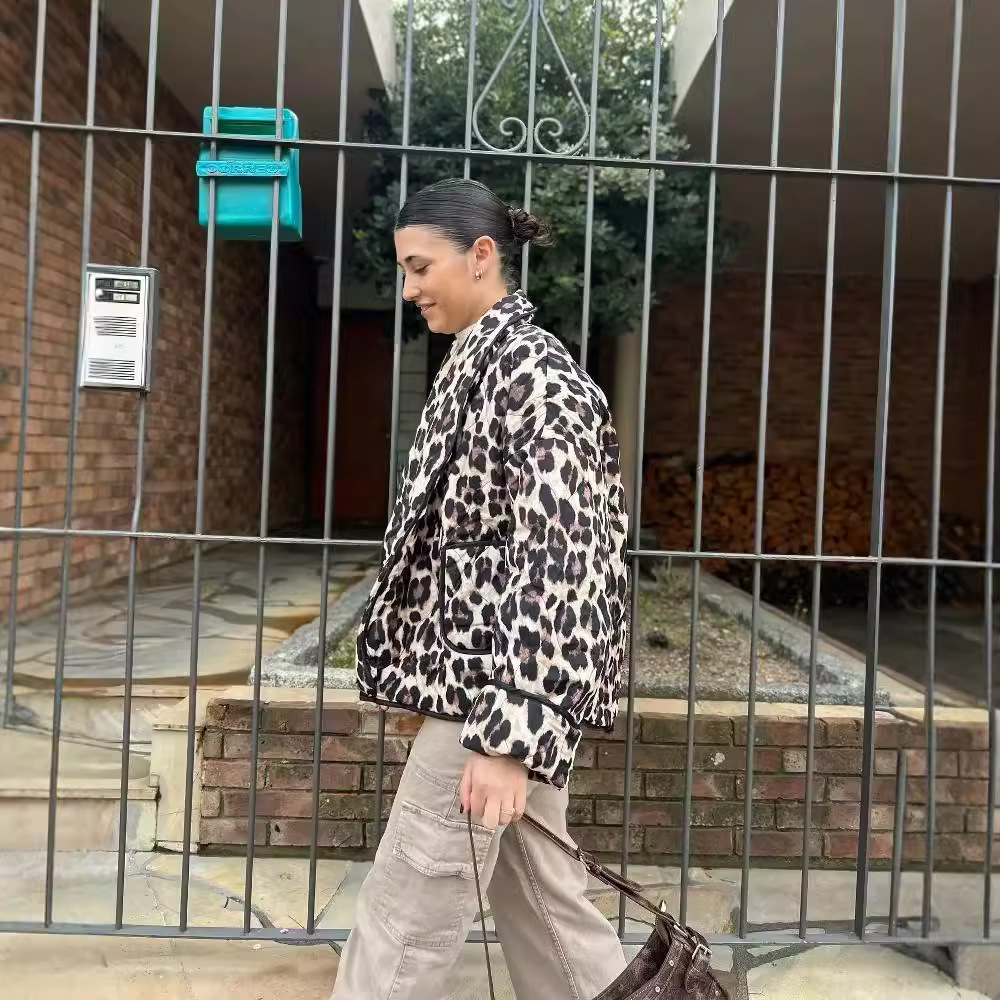 Cross-border European and American Women's AliExpress Explosions Two-color Leopard Cotton Jacket