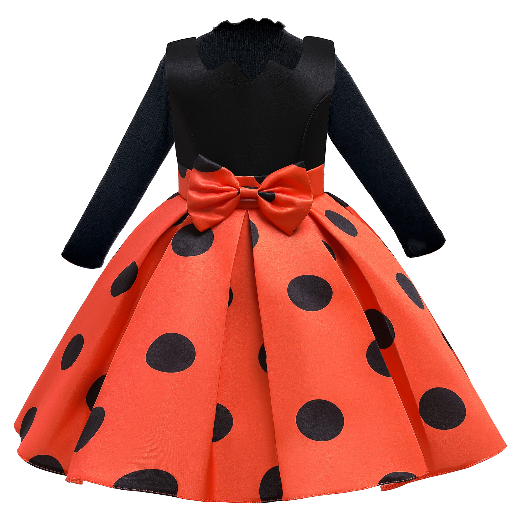 Picture of Girls' dress pleated children's clothing vintage polka dot printed children's skirt elastic bottoming long sleeve vest skirt two-piece suit