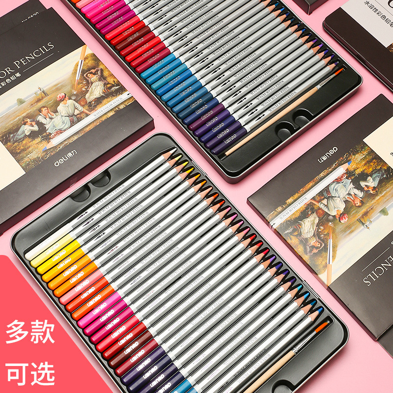 Deli Water-Soluble Colorfuled Pencils 24 Colorfuls 36 Colorfuls 48 Colorfuls 72 Colorfuls Colorfuling Pen Hand-Painted Iron Box Colorfuled Lead