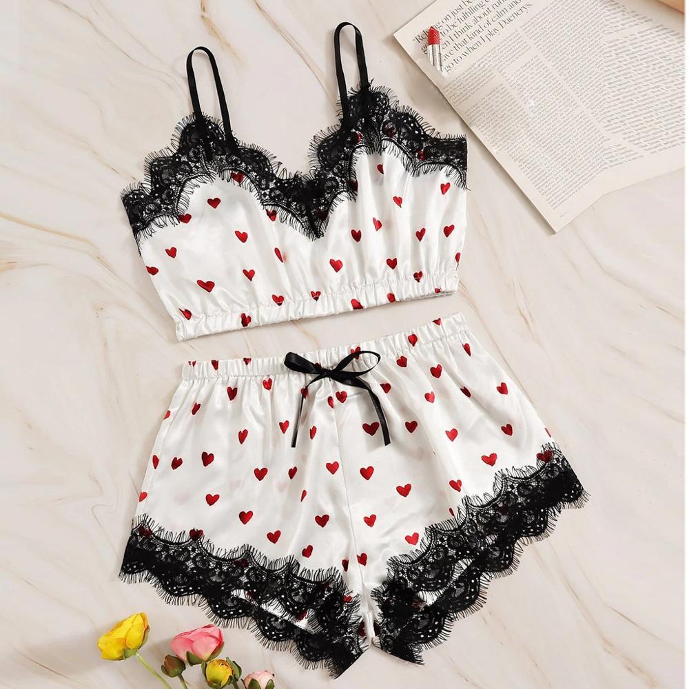 Picture of Source factory cross-border foreign trade supply wholesale women's love summer suit tube top sexy lace ice silk home clothes