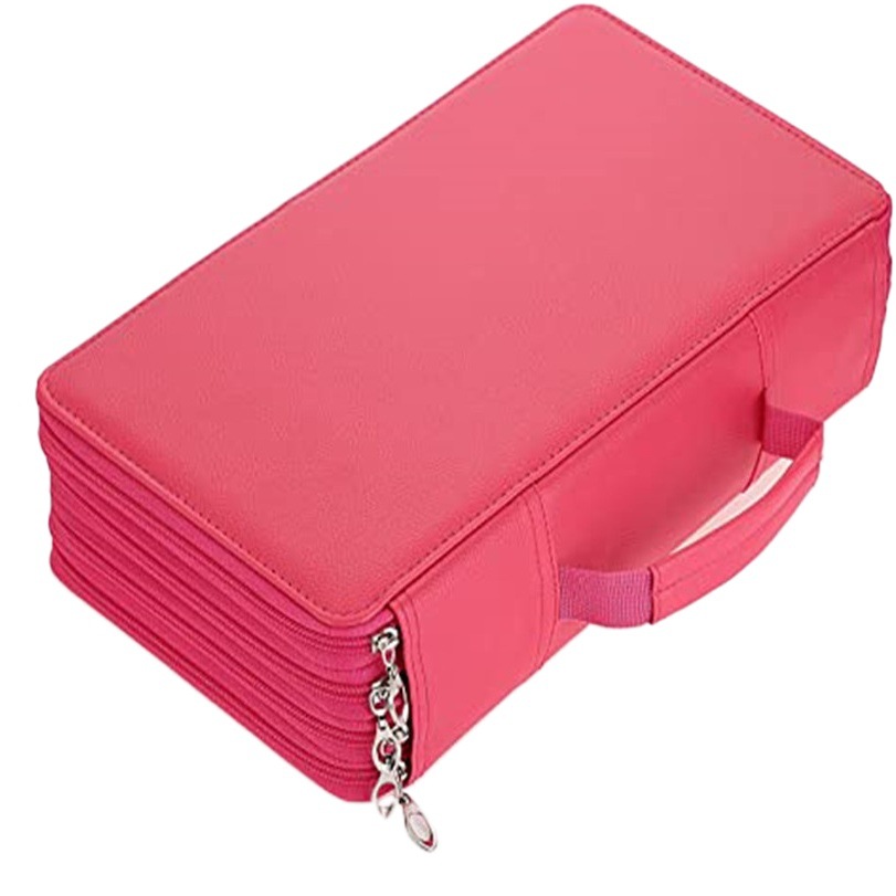 Amazon Large-Capacity Pu Pencil Case Solid Color 300-Hole Pencil Box Storage Stationery Bag Pencil Bag Casual Style