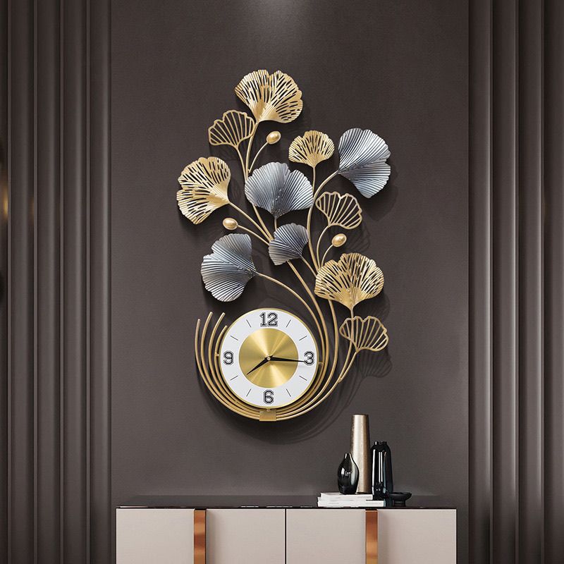 Chinese Style Light Luxury Watch Fashion Living Room Home Quiet Wall Clock Creative Clock Ginkgo Leaf Atmospheric Art Wall Watch