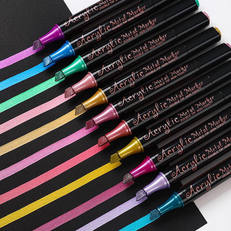 Cross-border double-head acrylic marker press-free large-capacity metal paint pen student art stackable color painting pen