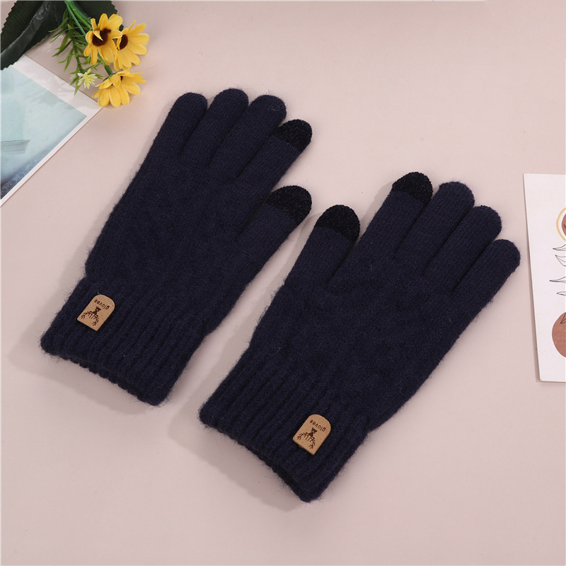 New Arctic velvet men's warm double-layer gloves winter touch screen plus velvet cold wool knitted gloves wholesale