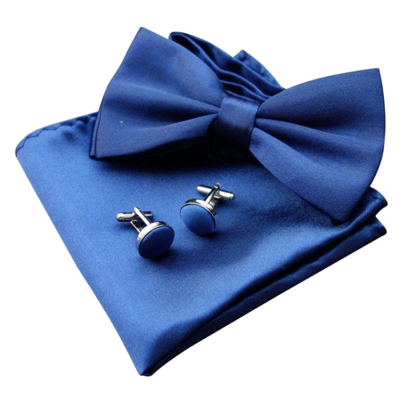 AliExpress EBAY men's wedding solid color bow tie pocket towel cufflinks set men's bow handkerchief cufflinks
