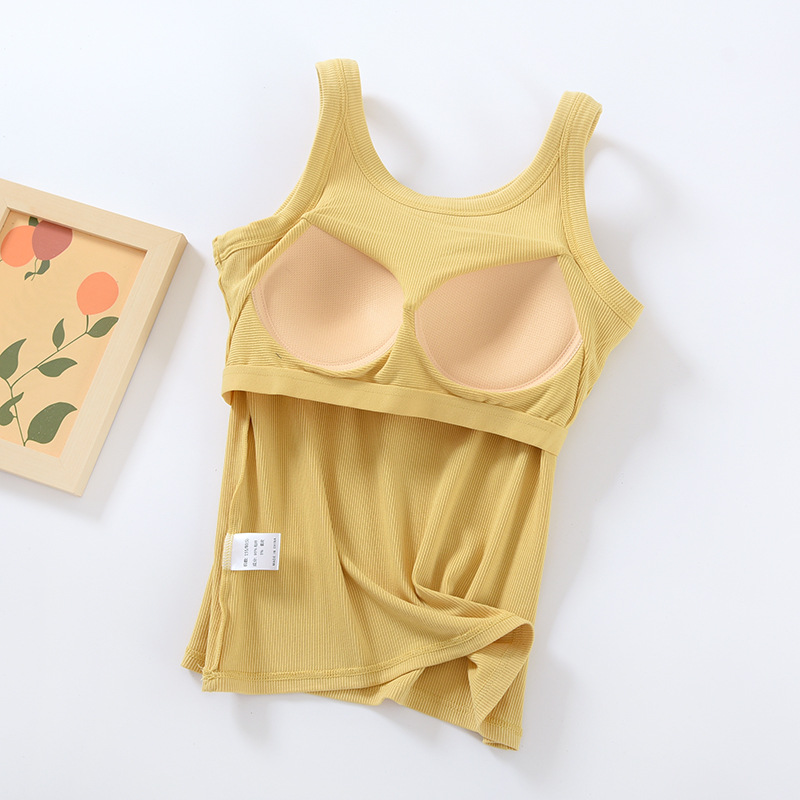 Picture of Vest with Chest Pad Sling Wide Shoulder Strap Base Cup Bra One-piece Underwear Long Top Anti-slip Sleeveless Women
