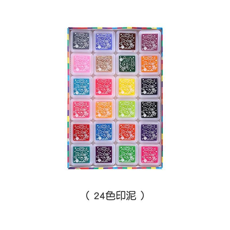 Picture of Children's finger painting color inkpad printing table 3x3cm24 color DIY finger painting pigment inkpad printing table suit
