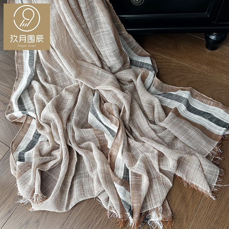 Literary Classic Striped Color Matching Bamboo Cotton Yarn Scarf Women's Four Seasons Good Wear Thin Long Silk Scarf Sunscreen Shawl